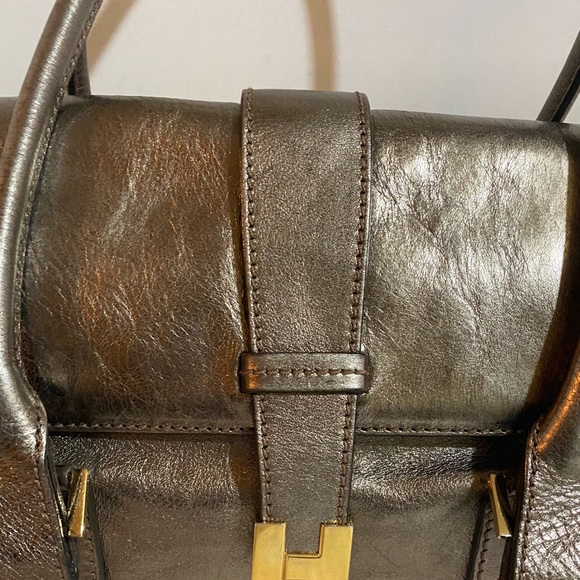 Lambertson truex gold metallic leather satchel bag - Picture 6 of 11